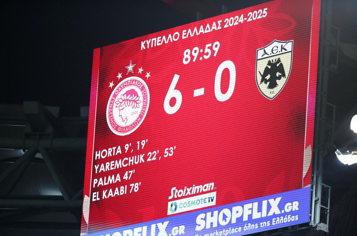Ο Ολυμπιακός “σκόρπισε” την ΑΕΚ (6-0) και πήρε θέση για τον τελικό